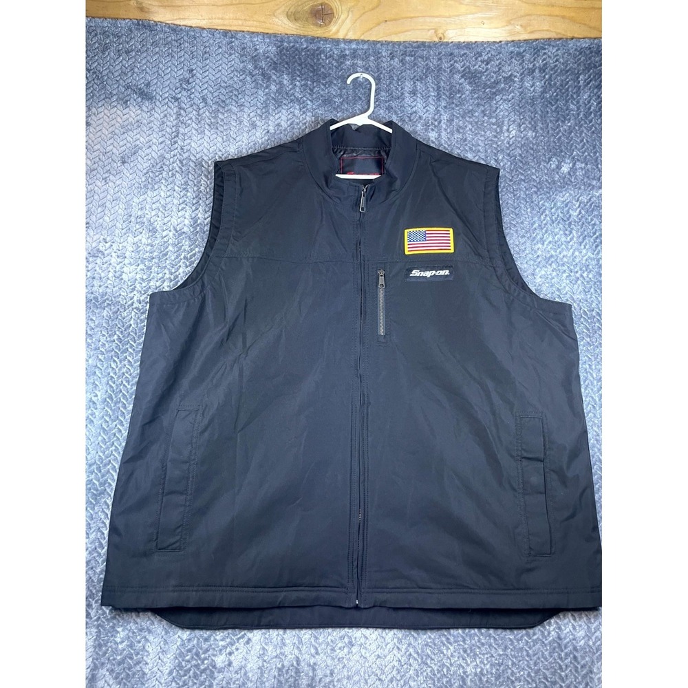 Snap-On Vest Mens 3XL Black Quilt Lined Full Zip USA Flag Mock Neck Workwear